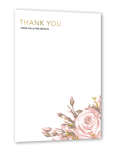 Crisp Petals Thank You Card, Gold Foil, Grey, 5x7, Pearl Shimmer Cardstock, Square