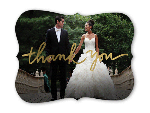 Extended Thanks Thank You Card, White, Gold Foil, 5x7 Flat, Pearl Shimmer Cardstock, Bracket