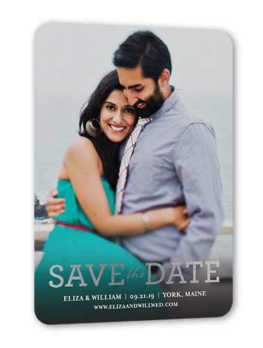 Focused On Forever Love Save The Date, Grey, Silver Foil, 5x7 Flat, Pearl Shimmer Cardstock, Rounded, Smoke