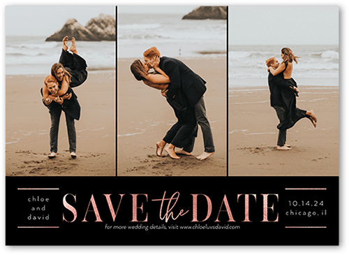 Sleek Sentiments Save The Date, Black, 5x7, Pearl Shimmer Cardstock, Square