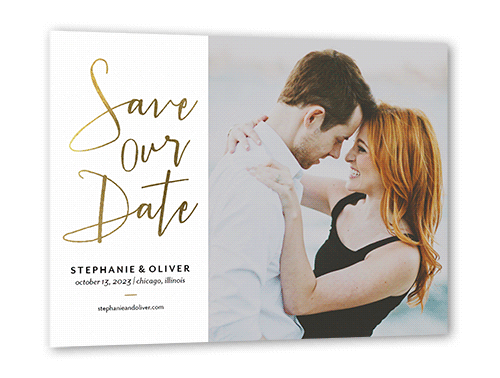 Shining Date Save The Date, White, Gold Foil, 5x7 Flat, Signature Smooth Cardstock, Square, White