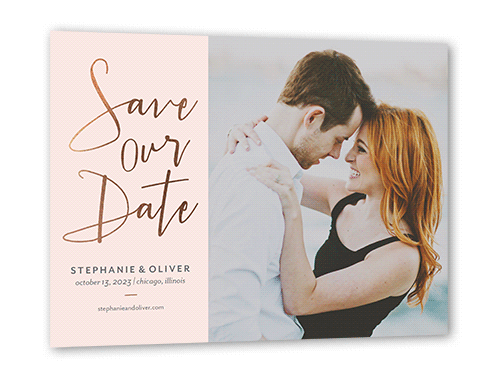 Shining Date Save The Date, Rose Gold Foil, Pink, 5x7 Flat, Pearl Shimmer Cardstock, Square