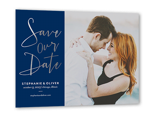 Shining Date Save The Date, Silver Foil, Blue, 5x7 Flat, Signature Smooth Cardstock, Square