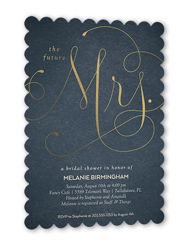 Simply Mrs Bridal Shower Invitation, Gold Foil, Grey, 5x7, Signature Smooth Cardstock, Scallop