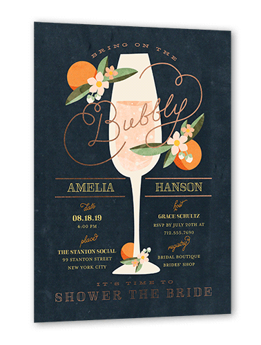 Sweet Nectarine Bridal Shower Invitation, Grey, Rose Gold Foil, 5x7, Pearl Shimmer Cardstock, Square