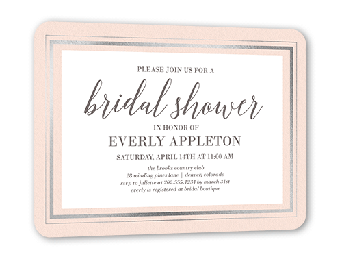 Gracefully Simple Bridal Shower Invitation, Pink, Silver Foil, 5x7 Flat, Pearl Shimmer Cardstock, Rounded