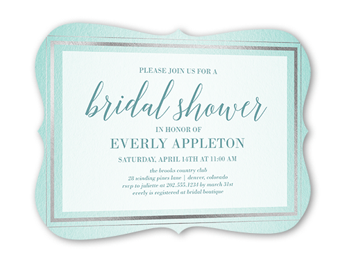Gracefully Simple Bridal Shower Invitation, Blue, Silver Foil, 5x7 Flat, Pearl Shimmer Cardstock, Bracket