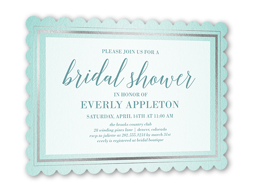 Gracefully Simple Bridal Shower Invitation, Blue, Silver Foil, 5x7 Flat, Matte, Signature Smooth Cardstock, Scallop