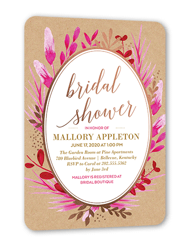 Bountiful Greenery Bridal Shower Invitation, Beige, Rose Gold Foil, 5x7 Flat, Matte, Signature Smooth Cardstock, Rounded, Hazelnut