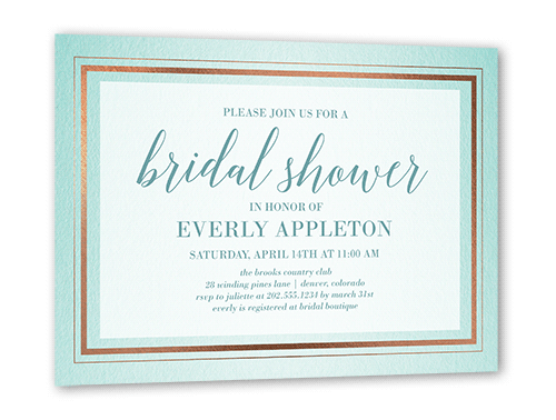 Gracefully Simple Bridal Shower Invitation, Rose Gold Foil, Blue, 5x7 Flat, Pearl Shimmer Cardstock, Square