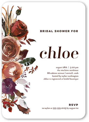 Showered With Flowers Bridal Shower Invitation, White, 5x7, Pearl Shimmer Cardstock, Rounded