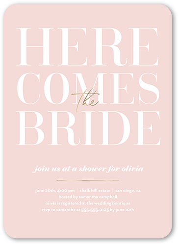 With The Bride Bridal Shower Invitation, Pink, 5x7 Flat, Matte, Signature Smooth Cardstock, Rounded