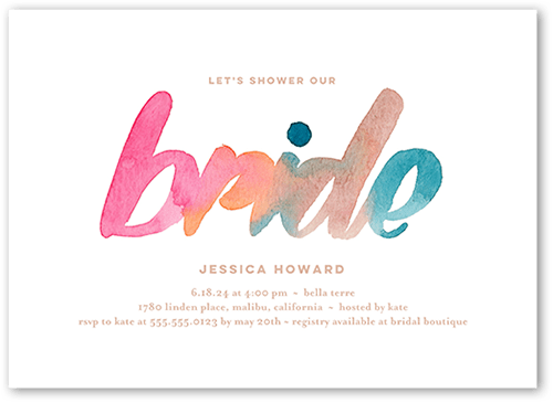 Brightly Colored Bridal Bridal Shower Invitation, White, 5x7 Flat, Pearl Shimmer Cardstock, Square