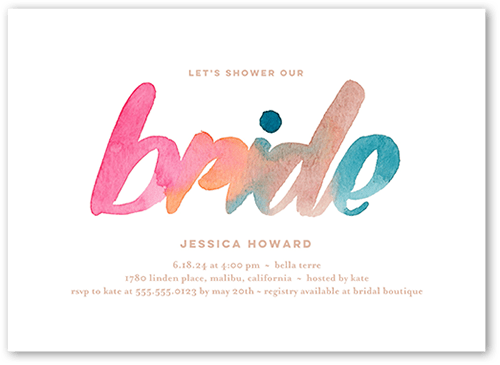 Brightly Colored Bridal Bridal Shower Invitation, White, 5x7 Flat, Standard Smooth Cardstock, Square, White
