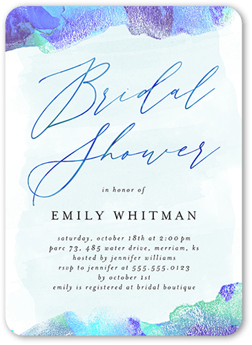 Watercolors And Showers Bridal Shower Invitation, Blue, 5x7, Standard Smooth Cardstock, Rounded