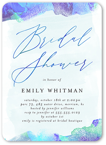 Watercolors And Showers Bridal Shower Invitation, Blue, 5x7 Flat, Standard Smooth Cardstock, Rounded, Aquamarine