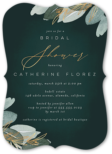 Leafy Shower Bridal Shower Invitation, Green, 5x7, Pearl Shimmer Cardstock, Bracket