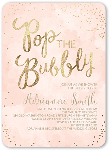Champagne Confetti Bridal Shower Invitation, Beige, 5x7 Flat, Standard Smooth Cardstock, Rounded