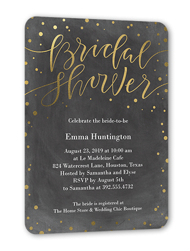 Confetti Bride Bridal Shower Invitation, Gold Foil, Grey, 5x7, Signature Smooth Cardstock, Rounded