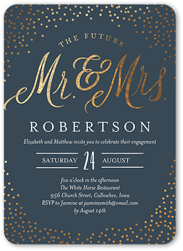 Sparkling Future Engagement Party Invitation, Grey, 5x7 Flat, 100% Recycled Cardstock ?, Rounded