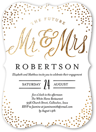 Sparkling Future Engagement Party Invitation, White, 5x7 Flat, Pearl Shimmer Cardstock, Bracket