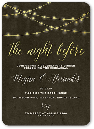 Glowing Night Rehearsal Dinner Invitation, Black, 5x7 Flat, Matte, Signature Smooth Cardstock, Rounded