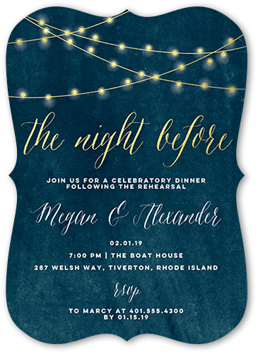 Glowing Night Rehearsal Dinner Invitation, Blue, 5x7 Flat, 100% Recycled Cardstock , Bracket