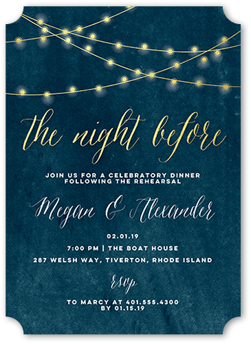 Glowing Night Rehearsal Dinner Invitation, Blue, 5x7 Flat, 100% Recycled Cardstock , Ticket