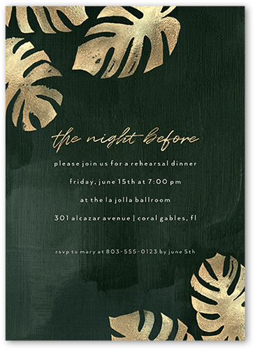 Dark Tropical Rehearsal Dinner Invitation, Green, 5x7 Flat, Luxe Double-Thick Cardstock, Square, Pine