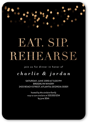 Twinkle Lights Rehearsal Dinner Invitation, Black, 5x7 Flat, Standard Smooth Cardstock, Rounded