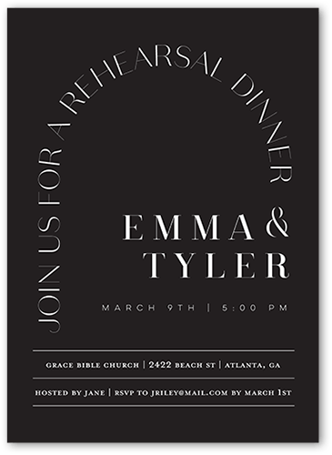 Arched Rehearsal Rehearsal Dinner Invitation, Grey, 5x7 Flat, Standard Smooth Cardstock, Square, Charcoal