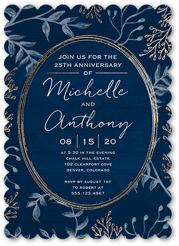 Chalk Frame Wedding Anniversary Invitation, Blue, 5x7 Flat, Pearl Shimmer Cardstock, Scallop