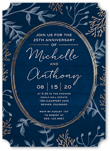 Chalk Frame Wedding Anniversary Invitation, Blue, 5x7 Flat, Pearl Shimmer Cardstock, Ticket