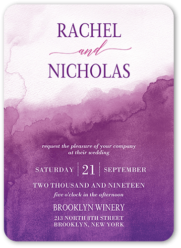 Excellent Watermark Wedding Invitation, Purple, 5x7 Flat, Standard Smooth Cardstock, Rounded