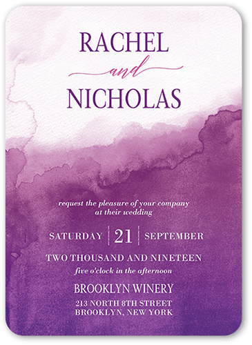 Excellent Watermark Wedding Invitation, Purple, 5x7 Flat, Pearl Shimmer Cardstock, Rounded