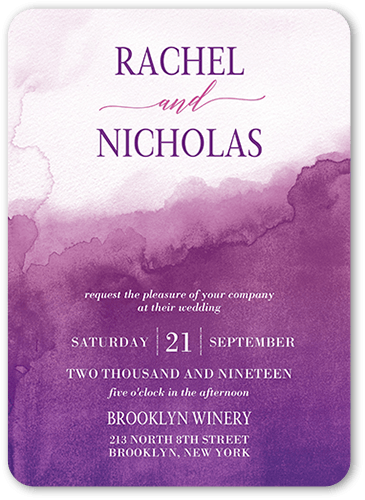 Excellent Watermark Wedding Invitation, Purple, 5x7 Flat, Matte, Signature Smooth Cardstock, Rounded