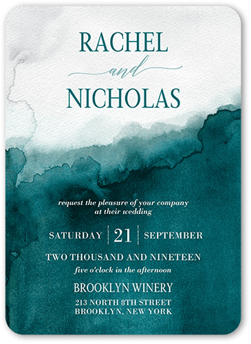 Excellent Watermark Wedding Invitation, Blue, 5x7 Flat, Pearl Shimmer Cardstock, Rounded