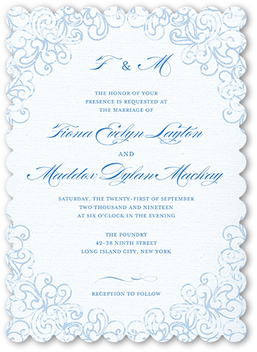 Dazzling Lace Wedding Invitation, none, Blue, 5x7, Matte, Signature Smooth Cardstock, Scallop