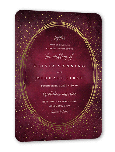 Resplendent Night Wedding Invitation, Purple, Gold Foil, 5x7, Matte, Signature Smooth Cardstock, Rounded