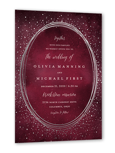 Resplendent Night Wedding Invitation, Silver Foil, Purple, 5x7 Flat, Matte, Signature Smooth Cardstock, Square