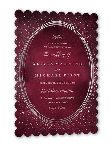 Resplendent Night Wedding Invitation, Purple, Silver Foil, 5x7, Matte, Signature Smooth Cardstock, Scallop