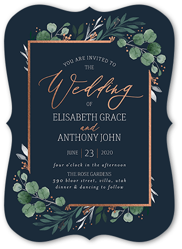 Brushed Botanicals Wedding Invitation, Grey, Rose Gold Foil, 5x7, Matte, Signature Smooth Cardstock, Bracket