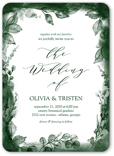 Dusky Botanicals Wedding Invitation, Green, 5x7 Flat, Standard Smooth Cardstock, Rounded