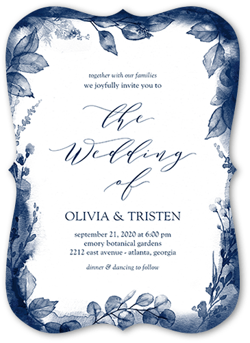 Dusky Botanicals Wedding Invitation, Blue, 5x7, Pearl Shimmer Cardstock, Bracket