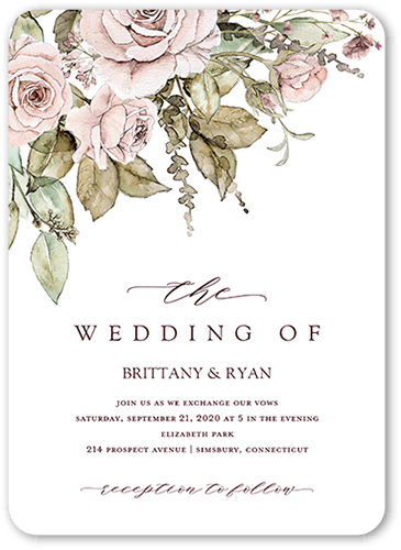 Rose Bouquet Wedding Invitation, Pink, 5x7, Matte, Signature Smooth Cardstock, Rounded