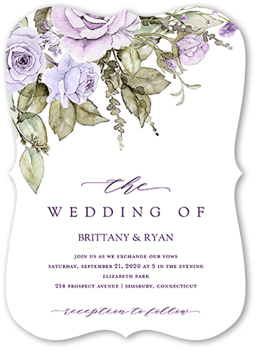 Rose Bouquet Wedding Invitation, Purple, 5x7, Pearl Shimmer Cardstock, Bracket