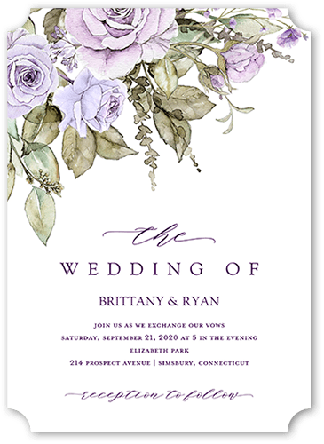 Rose Bouquet Wedding Invitation, Purple, 5x7 Flat, Pearl Shimmer Cardstock, Ticket