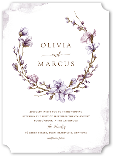 Blossoms of Love Wedding Invitation, Purple, 5x7 Flat, Pearl Shimmer Cardstock, Ticket