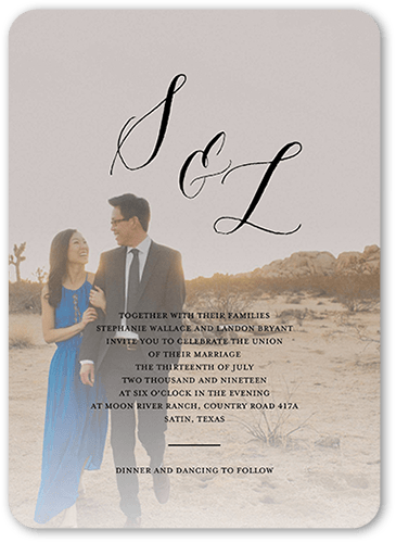 Modern Minimalist Wedding Invitation, Grey, 5x7 Flat, Standard Smooth Cardstock, Rounded