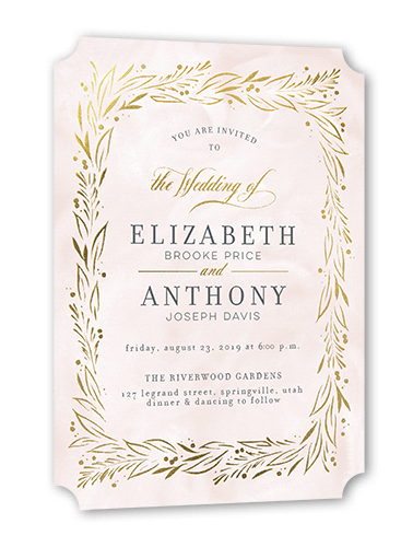 So Lovely Wedding Invitation, Gold Foil, Pink, 5x7 Flat, Pearl Shimmer Cardstock, Ticket, White